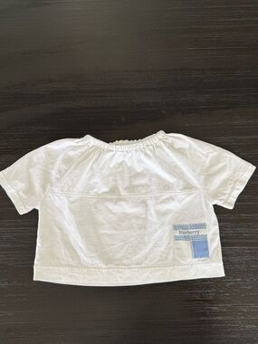 Burberry White Girls' Cotton Short Sleeve Top with Blue Patch